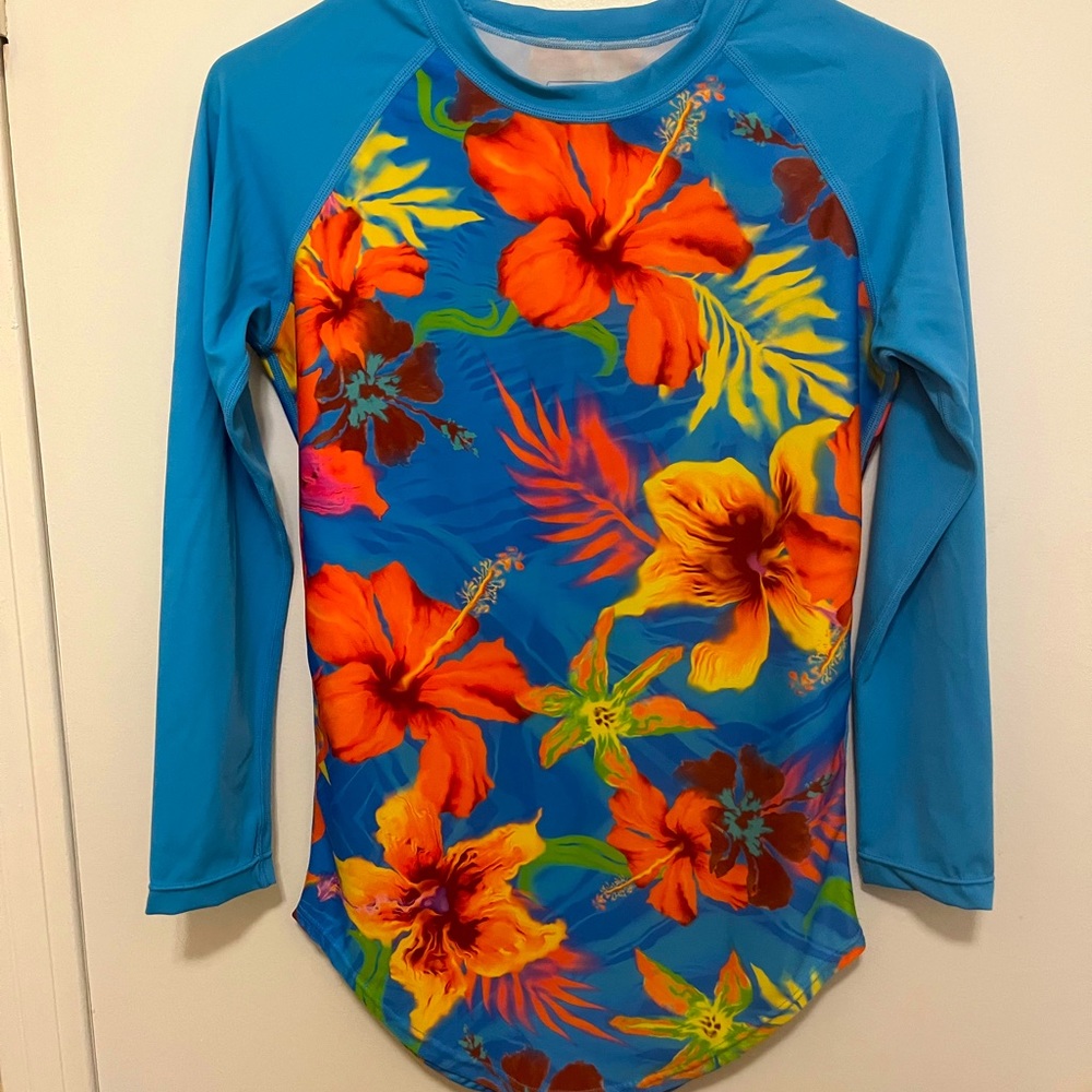 Dakine long sleeved surfers shirt floral Hawaiian print wet suit style womens